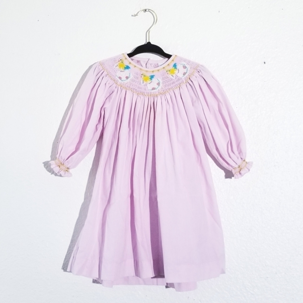 REMEMBER NGUYEN Smocked Dress Angel Embroidery Balloon Sleeves Pink 18m